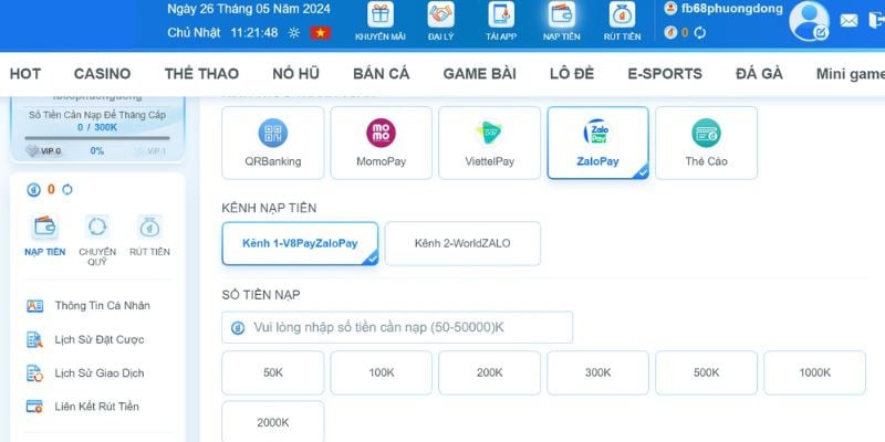 Nạp Tiền FB68 - Thao Tác Đơn Giản Qua Các Hình Thức Chi Tiết